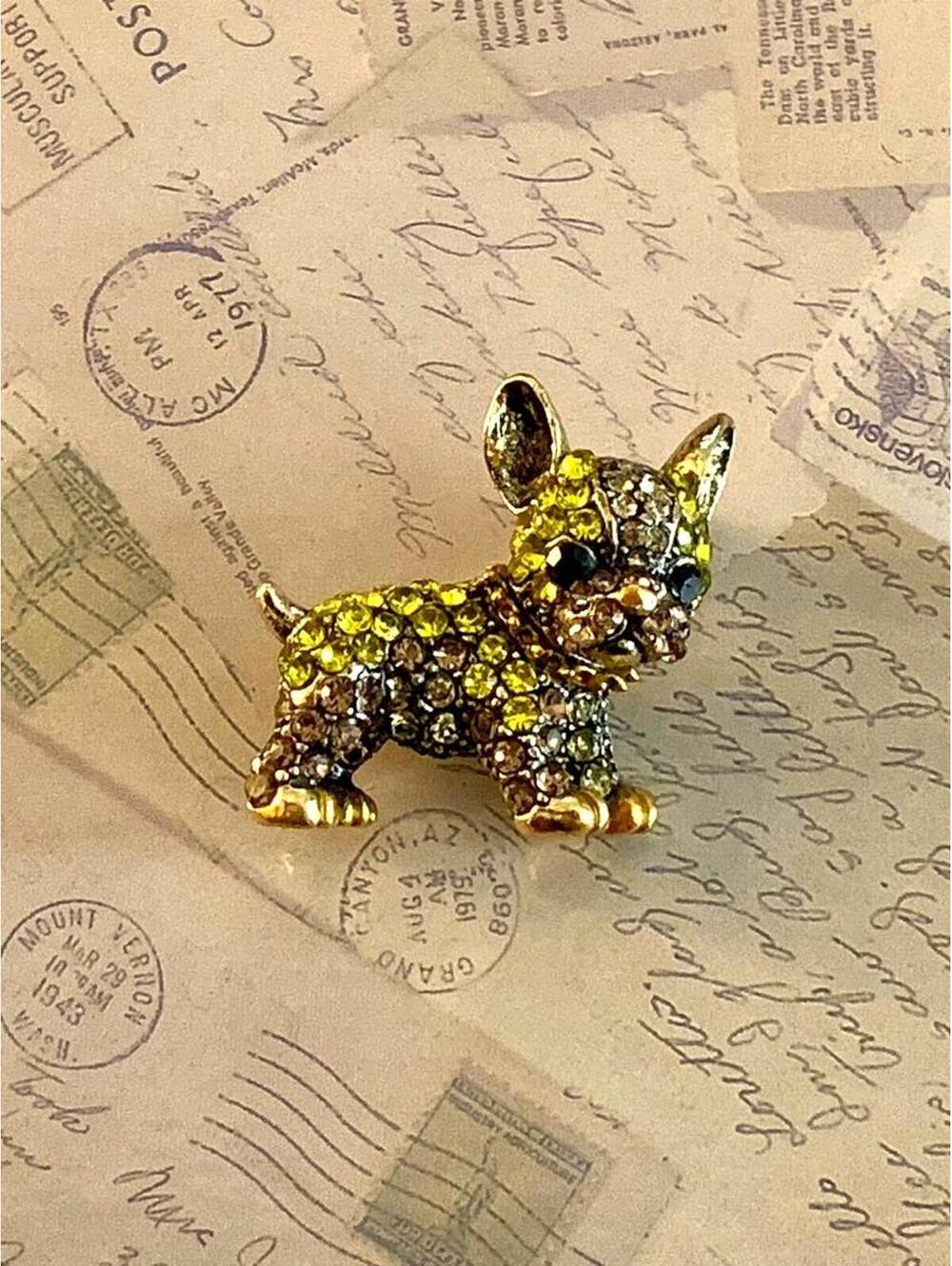 Sparkly Rhinestone French Bulldog Pin Brooch - Cute & Blingy!